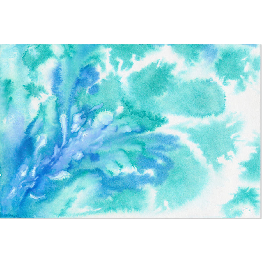 Abstract aquamarine artwork featuring fluid aquamarine watercolour swirls, resembling the graceful movements of seawater.